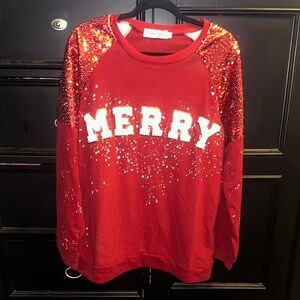 Southern Grace Festive Red Sequin Sweatshirt Lg ❤️ Pre-Loved